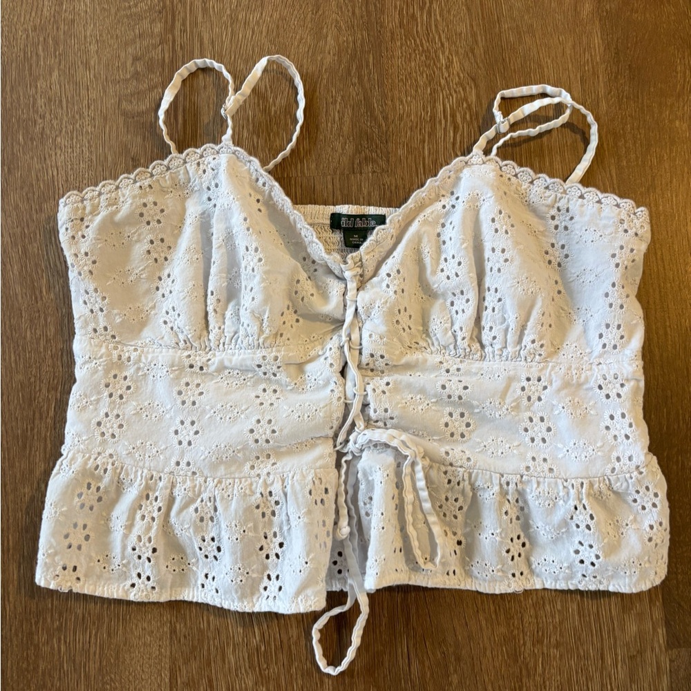 Wild Fable Cream Eyelet Lace-Up Crop Top